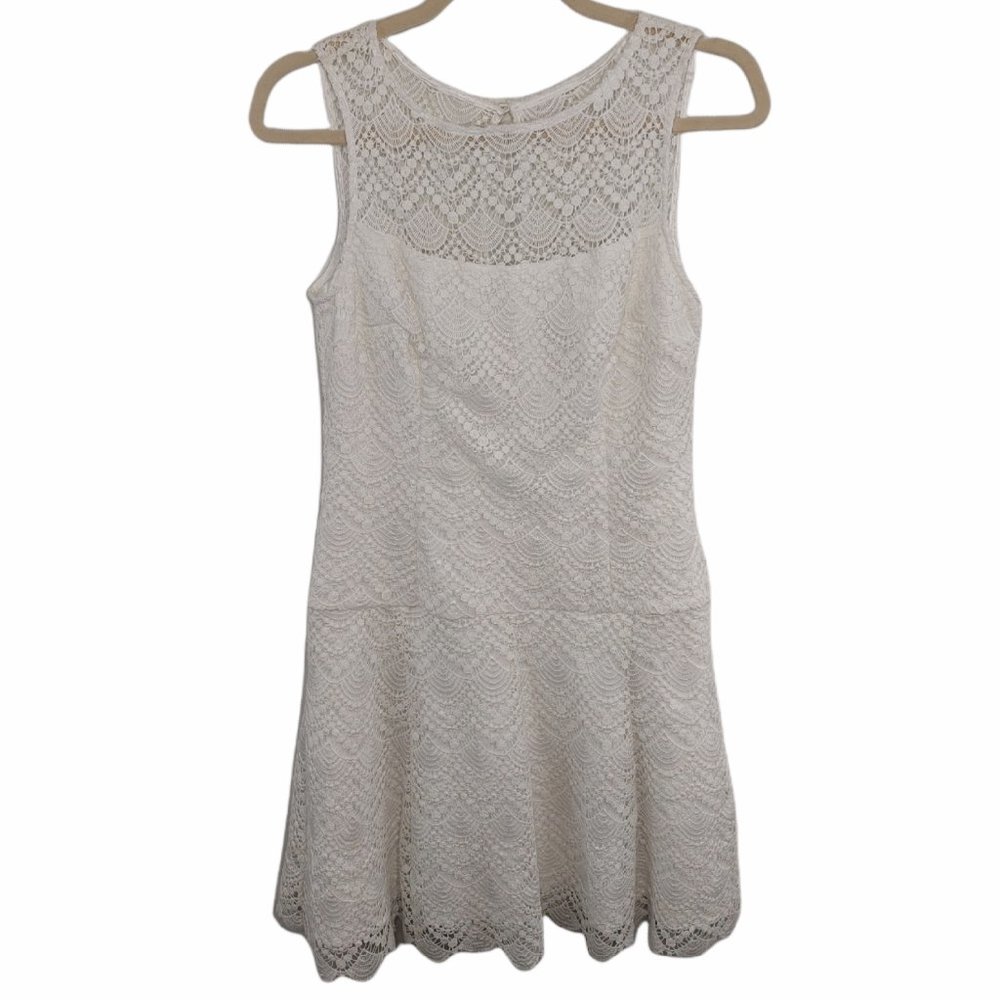 NWT White House Black Market White Lace Overlay Scoop Neck Dress Women's Size 6